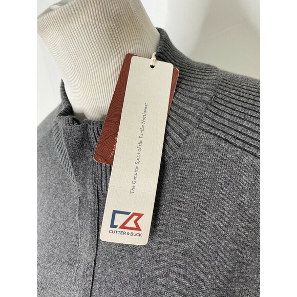 Men's Large Sweater Remington Grey Cutter & Buck Half Zip Ribbed Knit - Picture 11 of 12